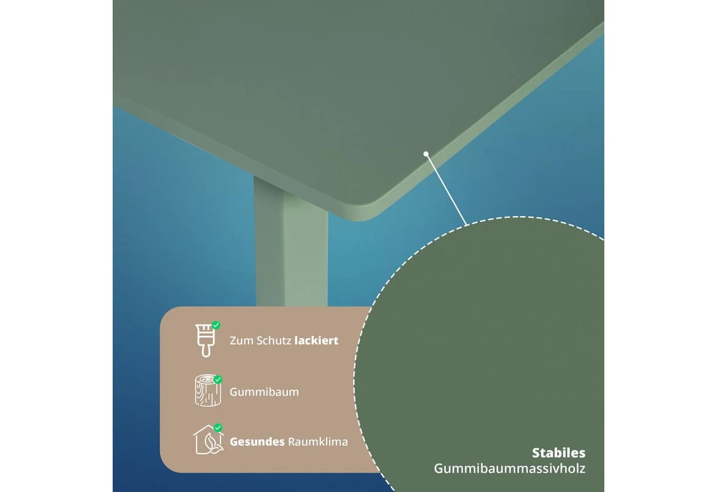 KHG Esstisch Bürotisch Grün Skandi Look Massivholz 2-4 Personen - Bild 4