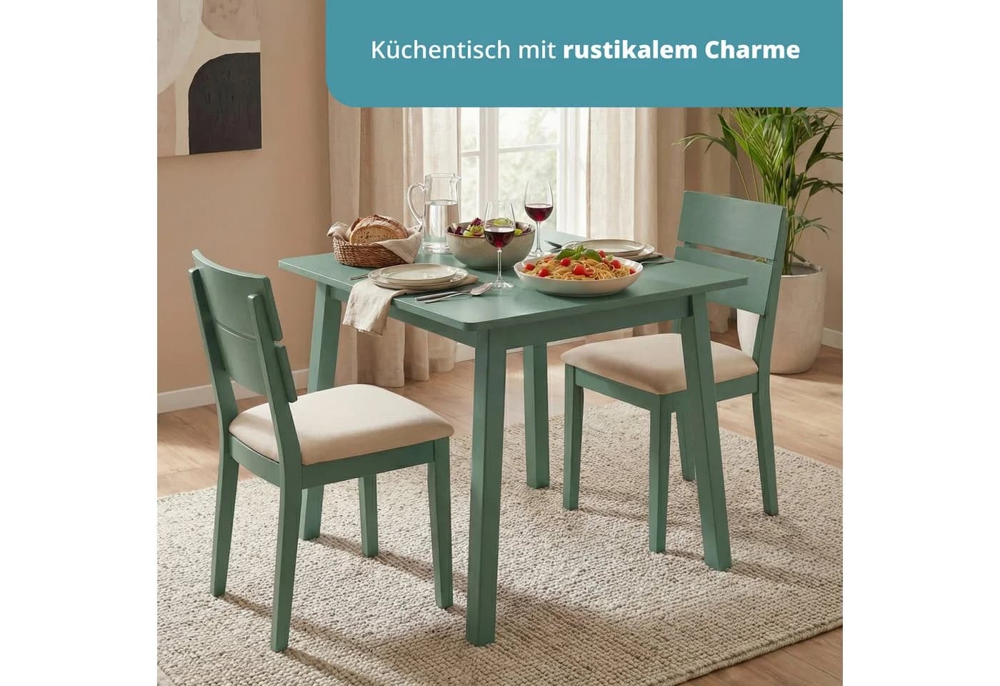 KHG Esstisch Bürotisch Grün Skandi Look Massivholz 2-4 Personen - Bild 5