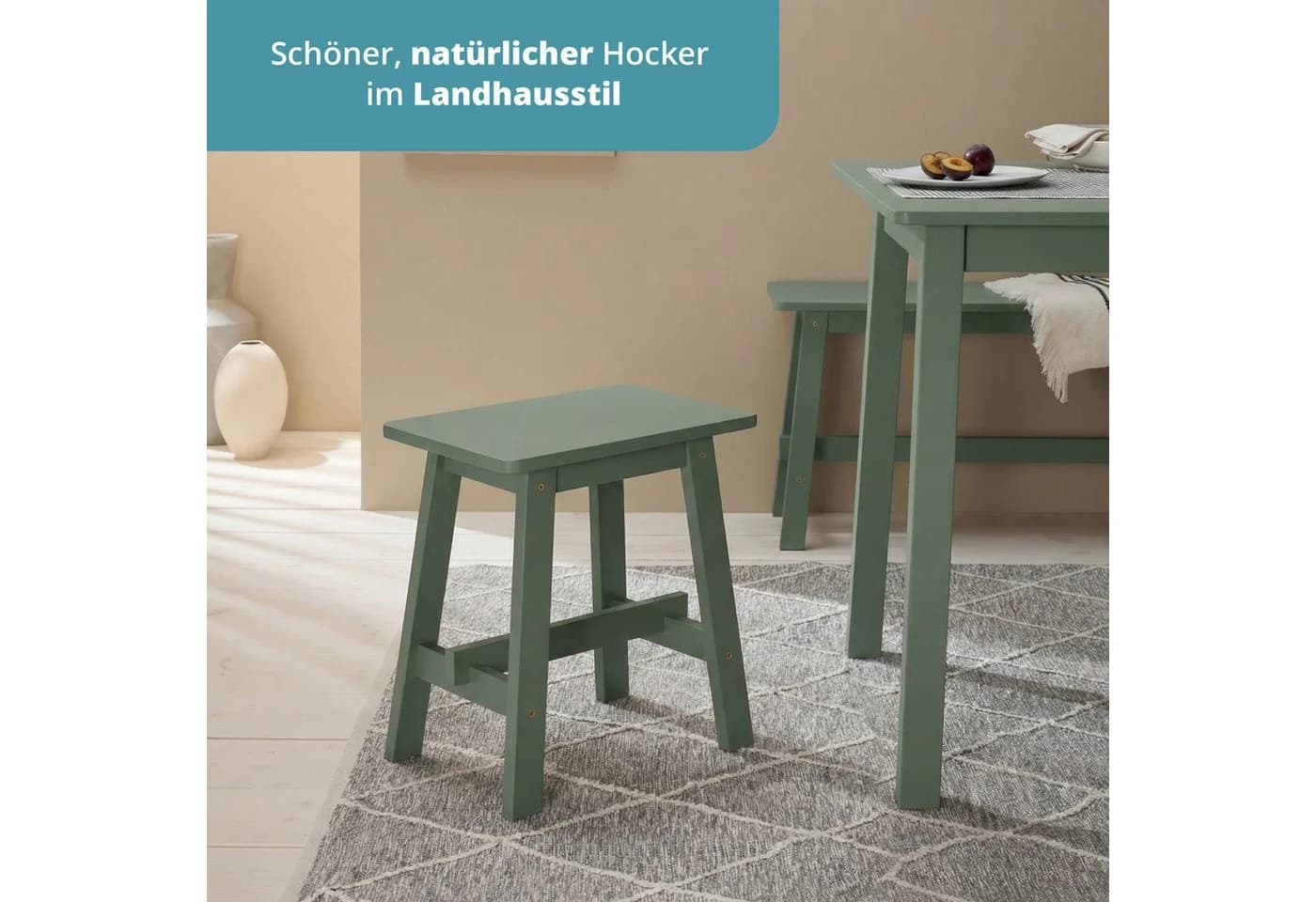 KHG Hocker Dekohocker Grün Massivholz Skandi Look - Bild 3
