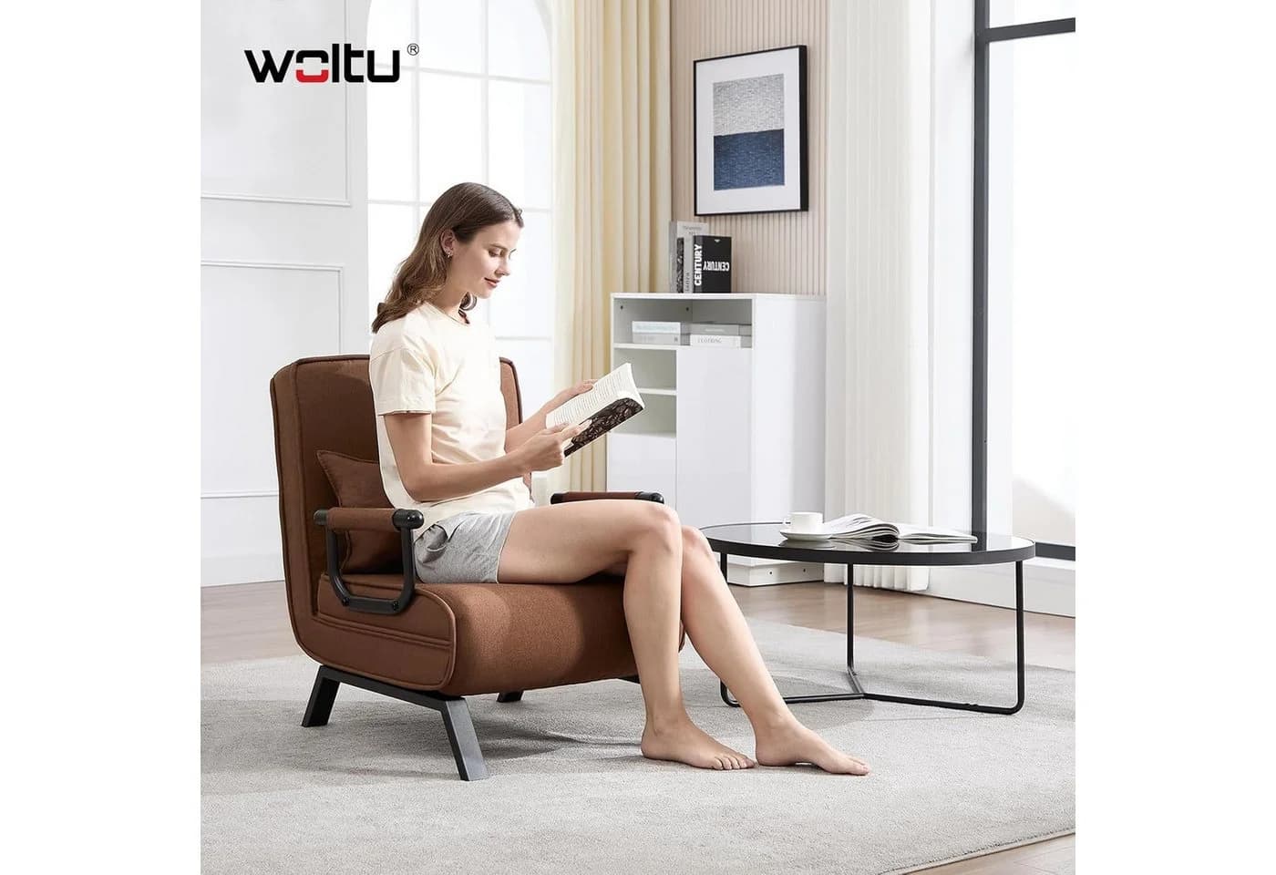 Woltu Schlafsofa 3-in-1 Schlafsessel Braun mit Bettfunktion