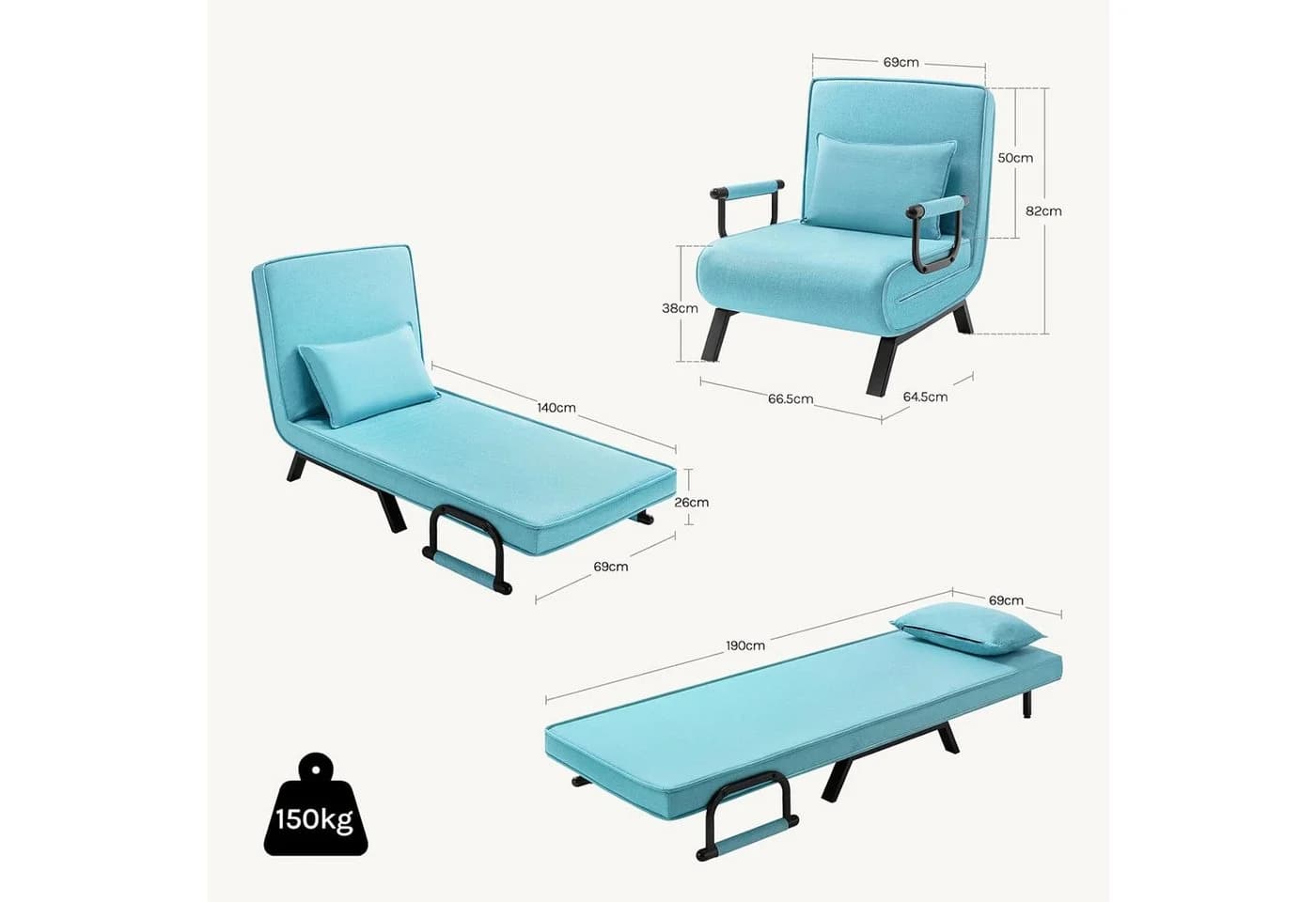 Woltu Schlafsofa 3-in-1 Blau - Bild 3