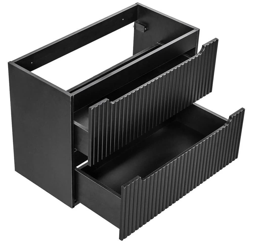 Lomadox NEWPORT-56-BLACK Waschtischunterschrank 80cm Schwarz Gerillte Front - Bild 4