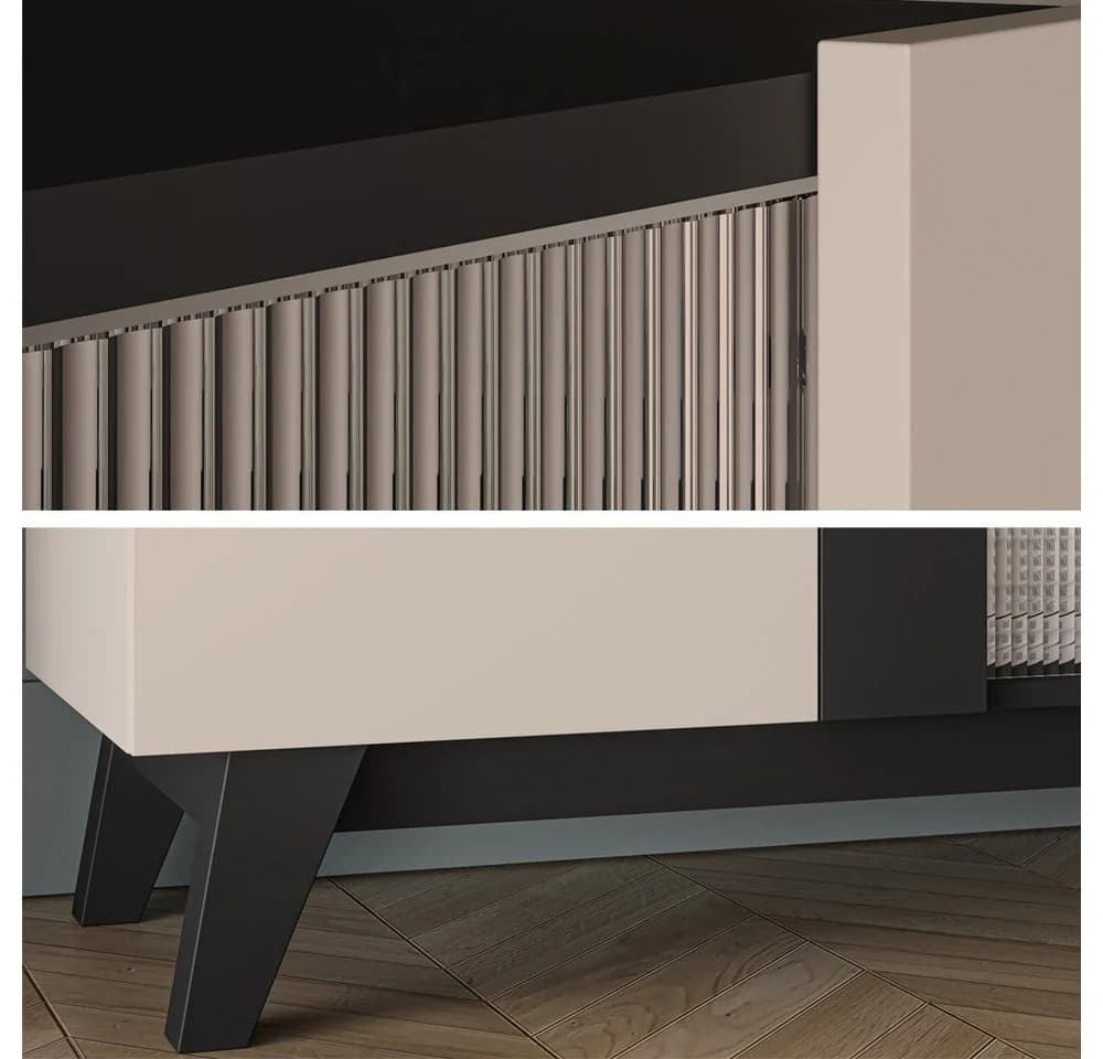 Lomadox Wohnzimmer-Set FRIONA-131 Kaschmir Schwarz Highboard Sideboard Softclose