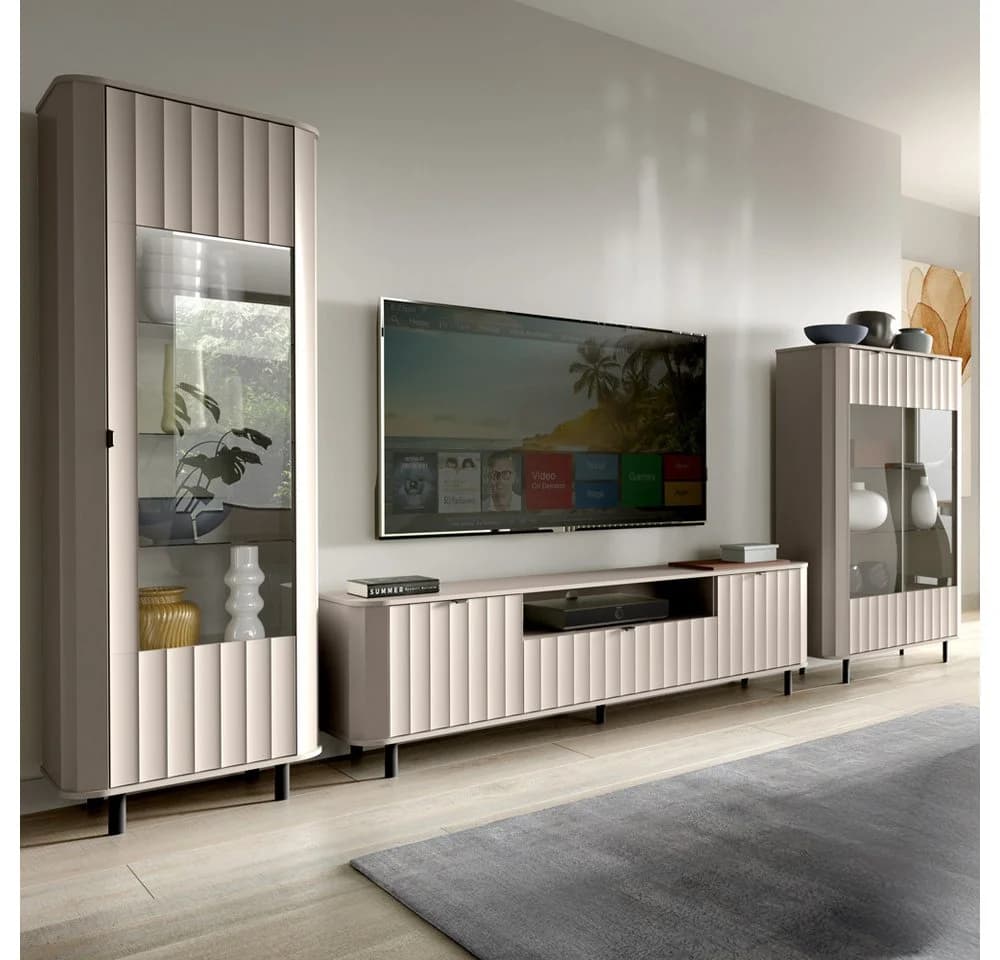 Lomadox Wohnzimmer-Set NASHVILLE-161 Taupe Wellenoptik 3-teilig - Bild 2