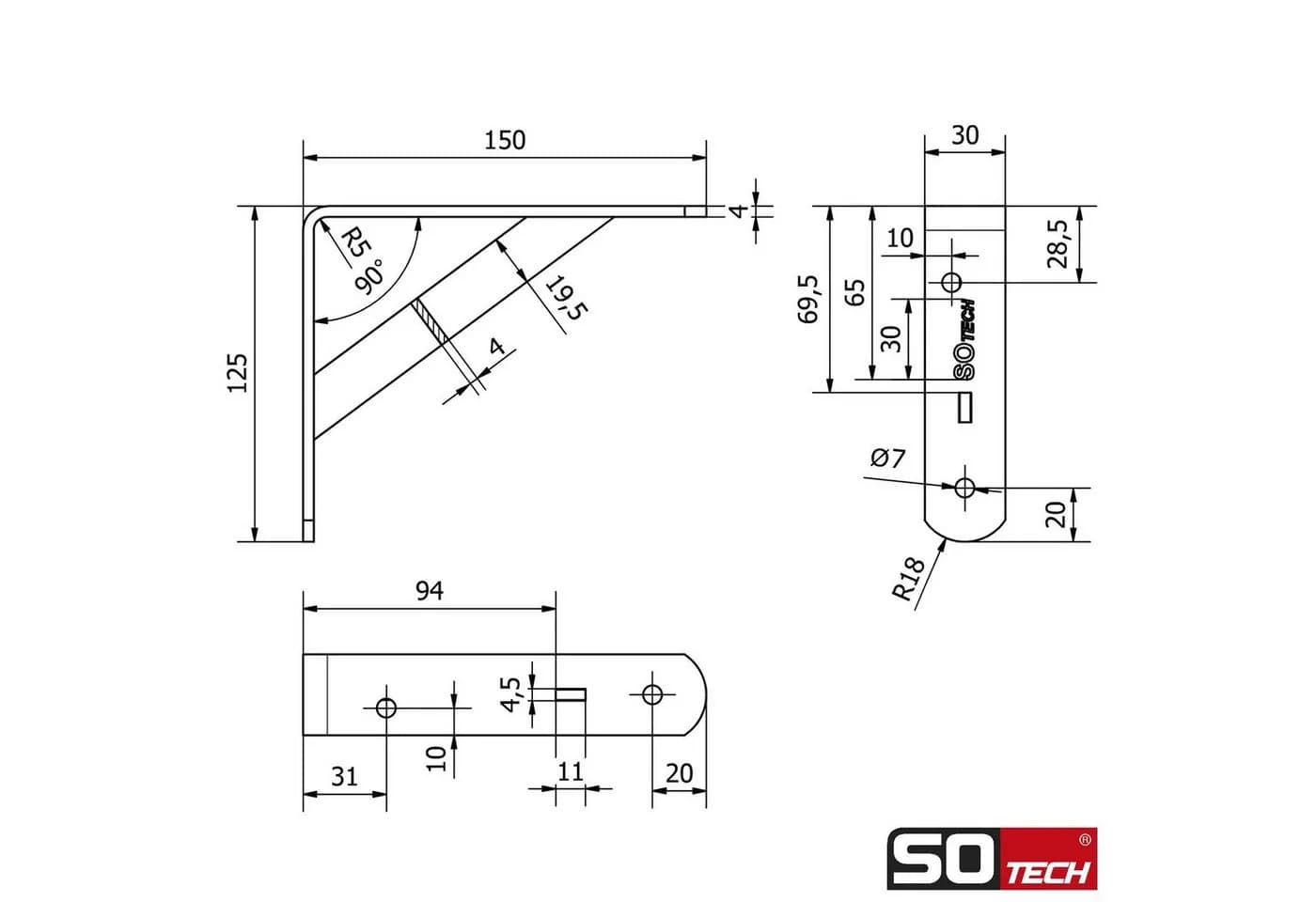 SO-TECH® Wandregalhalter Regalkonsolen mit Querstrebe zur Stabilisierung, 2-tlg., Schwarz - Bild 5