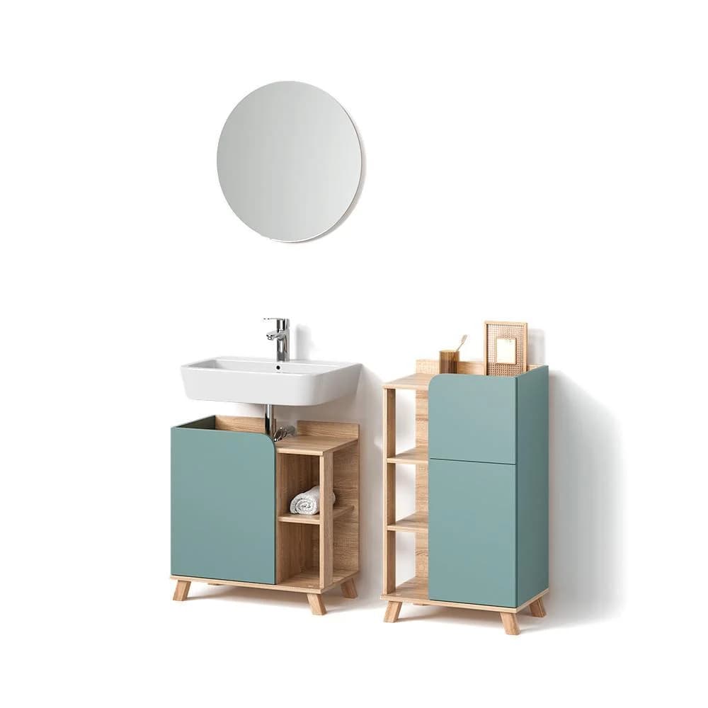 BADMÖBEL-SET Marano Blau-Grau 3 Teile mit Midischrank