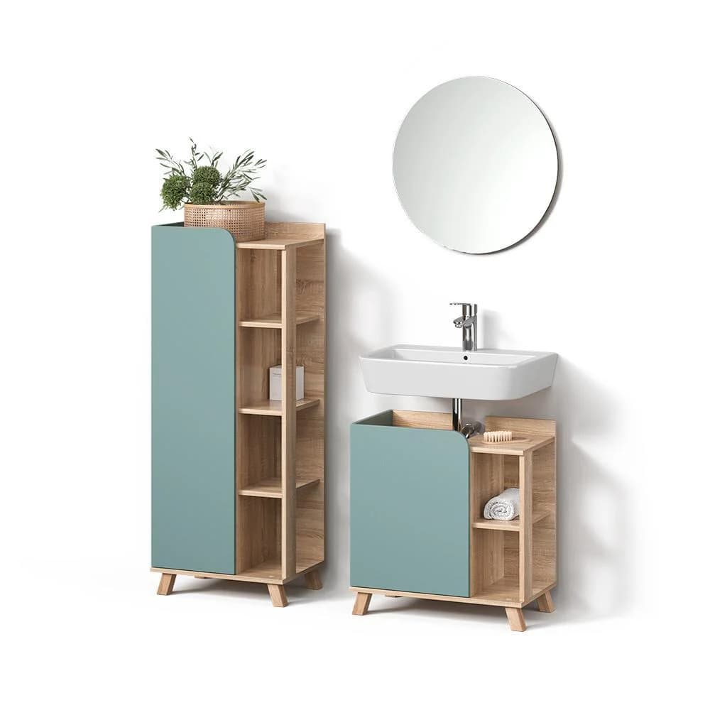 Livinity® Badmöbel-Set Marano Blau-Grau/Sonoma 3 Teile
