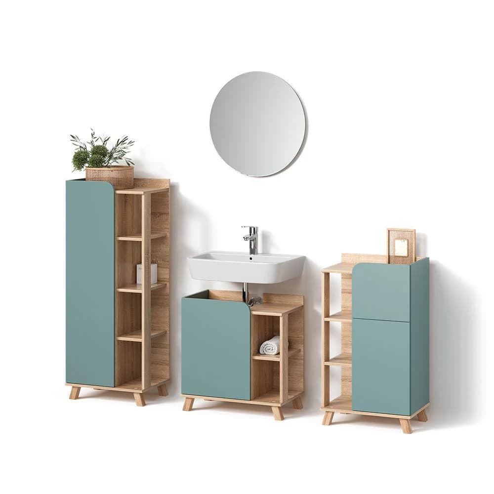 Livinity® Badmöbel-Set Marano Blau-Grau/Sonoma 4 Teile
