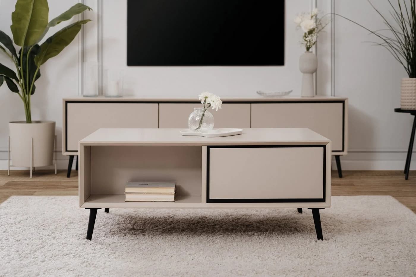 freiraum Couchtisch Arona 2 Schubladen Sand Schwarz
