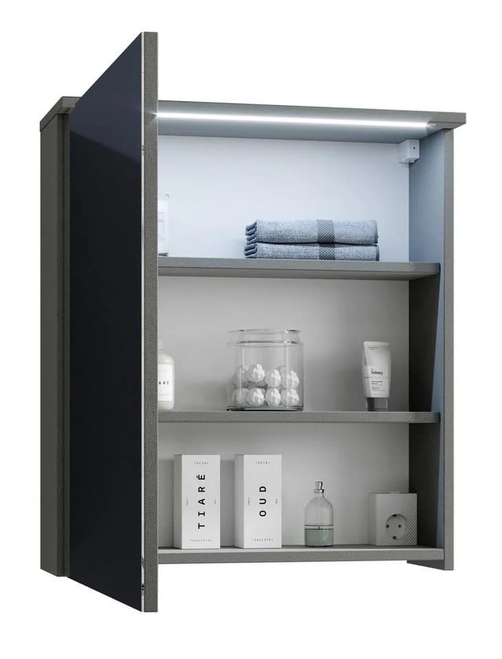 PREISBRECHER Badezimmerspiegelschrank Two LED mit Steckdose titan-grau/weiß