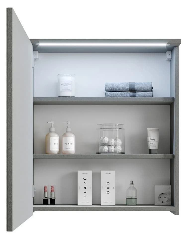 PREISBRECHER Badezimmerspiegelschrank Two LED mit Steckdose titan-grau/weiß - Bild 4