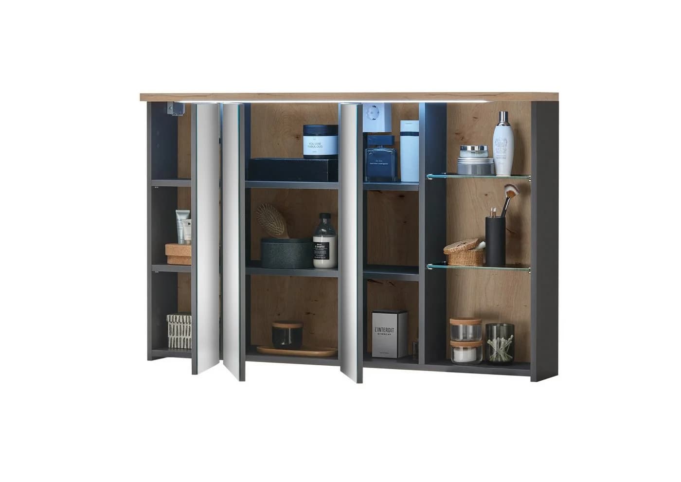 PREISBRECHER Badezimmerspiegelschrank Memphis Grau Artisan Eiche
