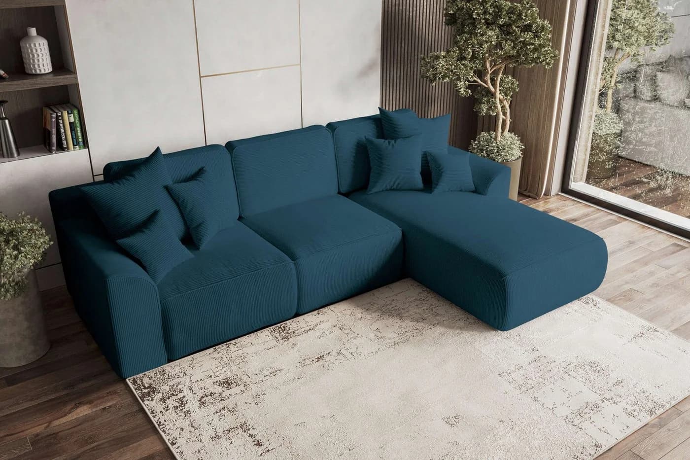 99rooms Ecksofa Gusto L-Form mit Schlaffunktion Cordstoff Blau - Bild 3
