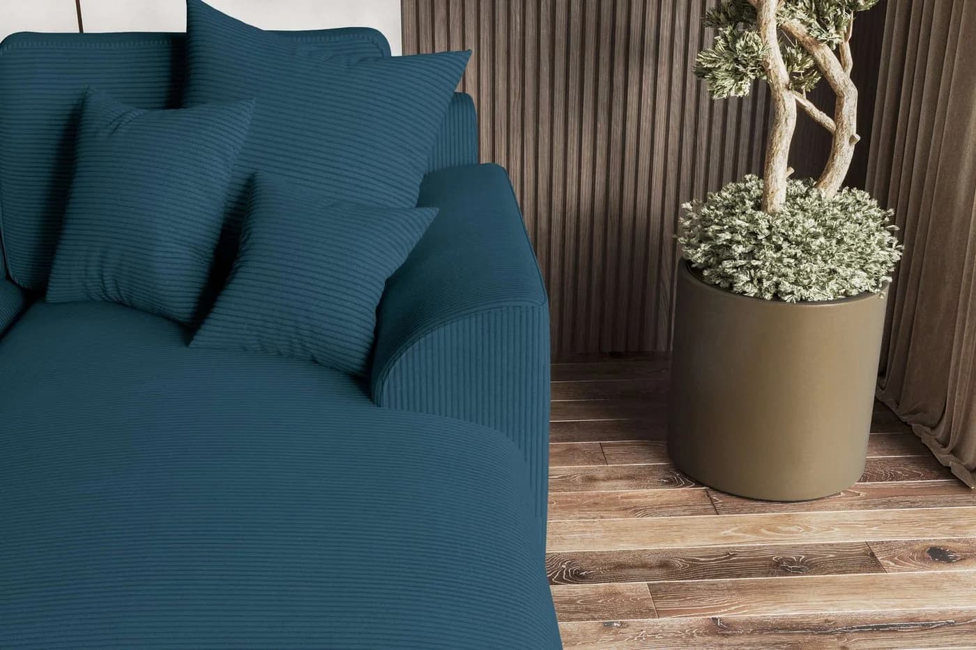 99rooms Ecksofa Gusto L-Form mit Schlaffunktion Cordstoff Blau - Bild 4