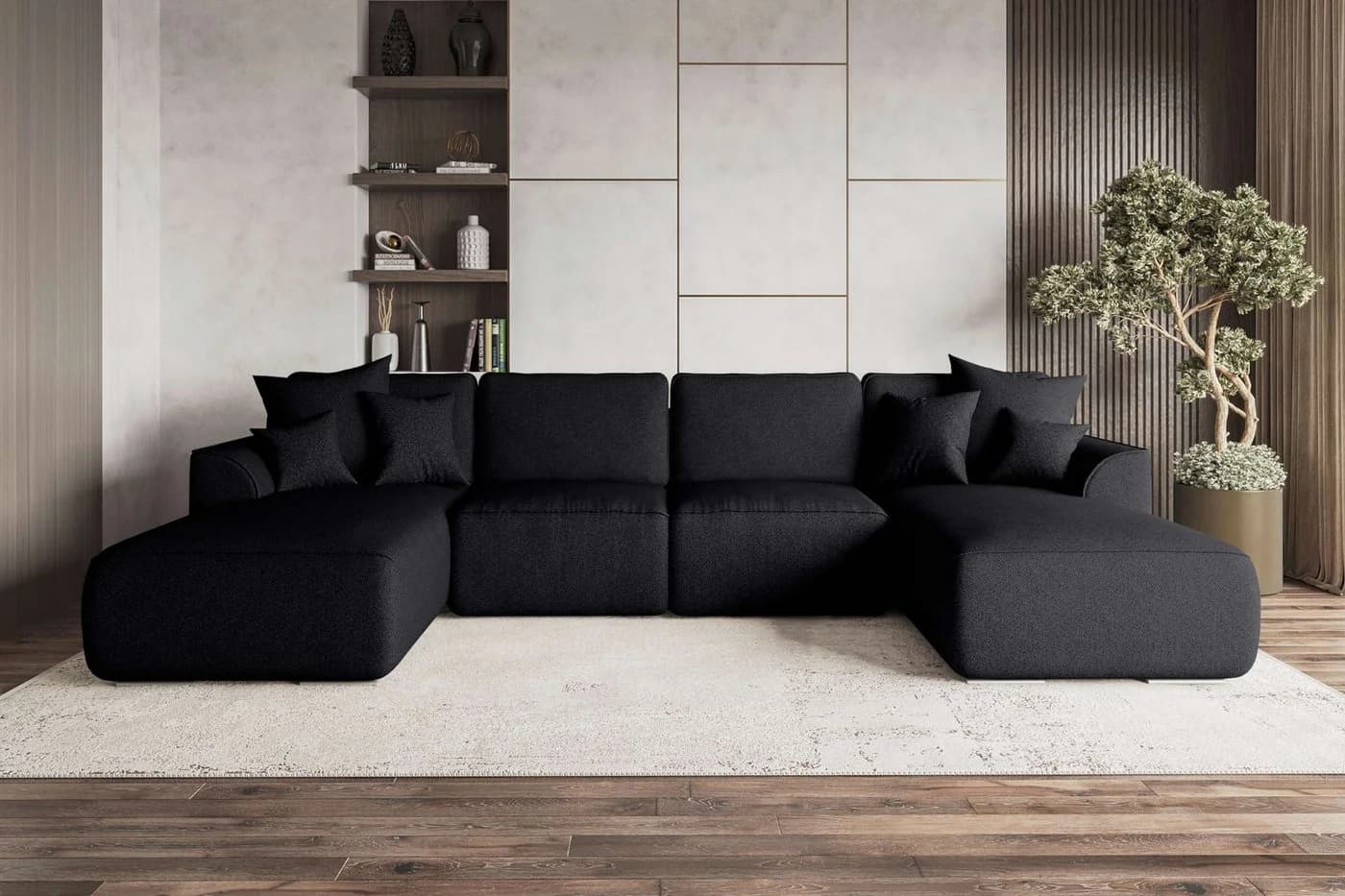 99rooms Wohnlandschaft Gusto U-Form Sofa Schwarz mit Schlaffunktion - Bild 1