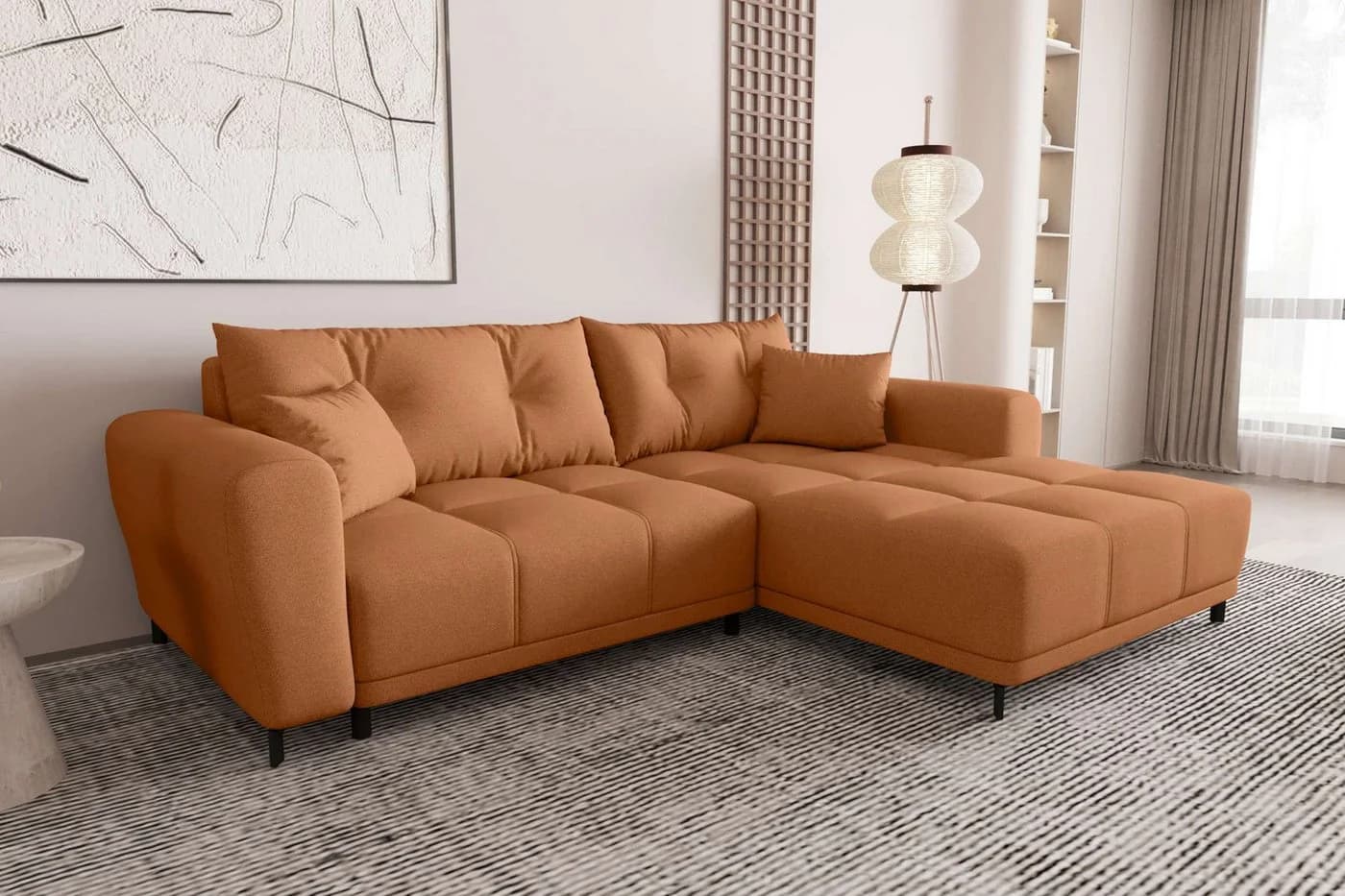 99rooms Ecksofa Massimo L-Form mit Schlaffunktion Strukturstoff NEVE Rostfarben - Bild 1