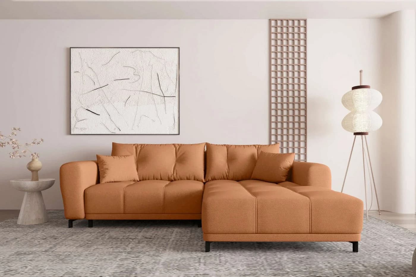 99rooms Ecksofa Massimo L-Form mit Schlaffunktion Strukturstoff NEVE Rostfarben - Bild 2