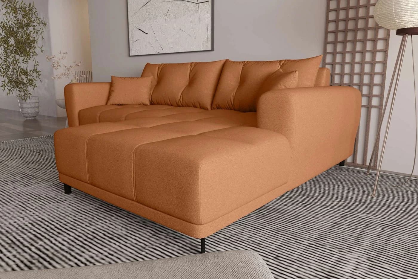 99rooms Ecksofa Massimo L-Form mit Schlaffunktion Strukturstoff NEVE Rostfarben - Bild 3