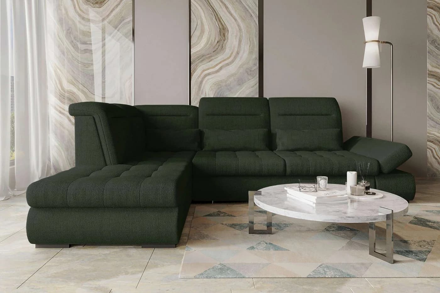99rooms Ecksofa Toscana L-Form mit Bettfunktion Wintermoos - Bild 1