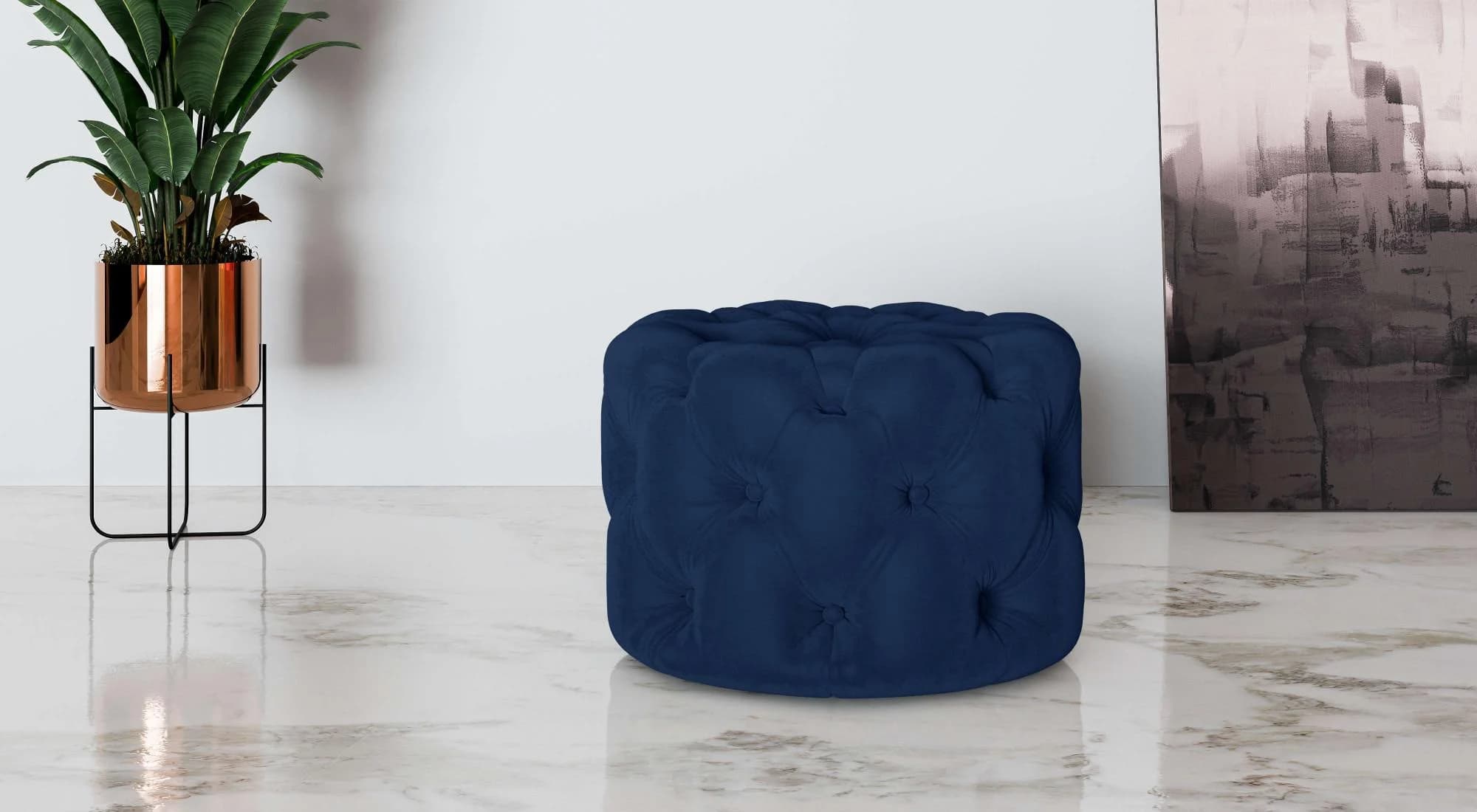 Home Affaire Polsterhocker FOLLINA Dunkelblau Chesterfield Optik