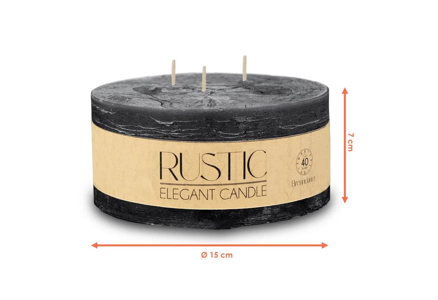 Spetebo Rustic-Kerze XL 3-Docht Schwarz Paraffin