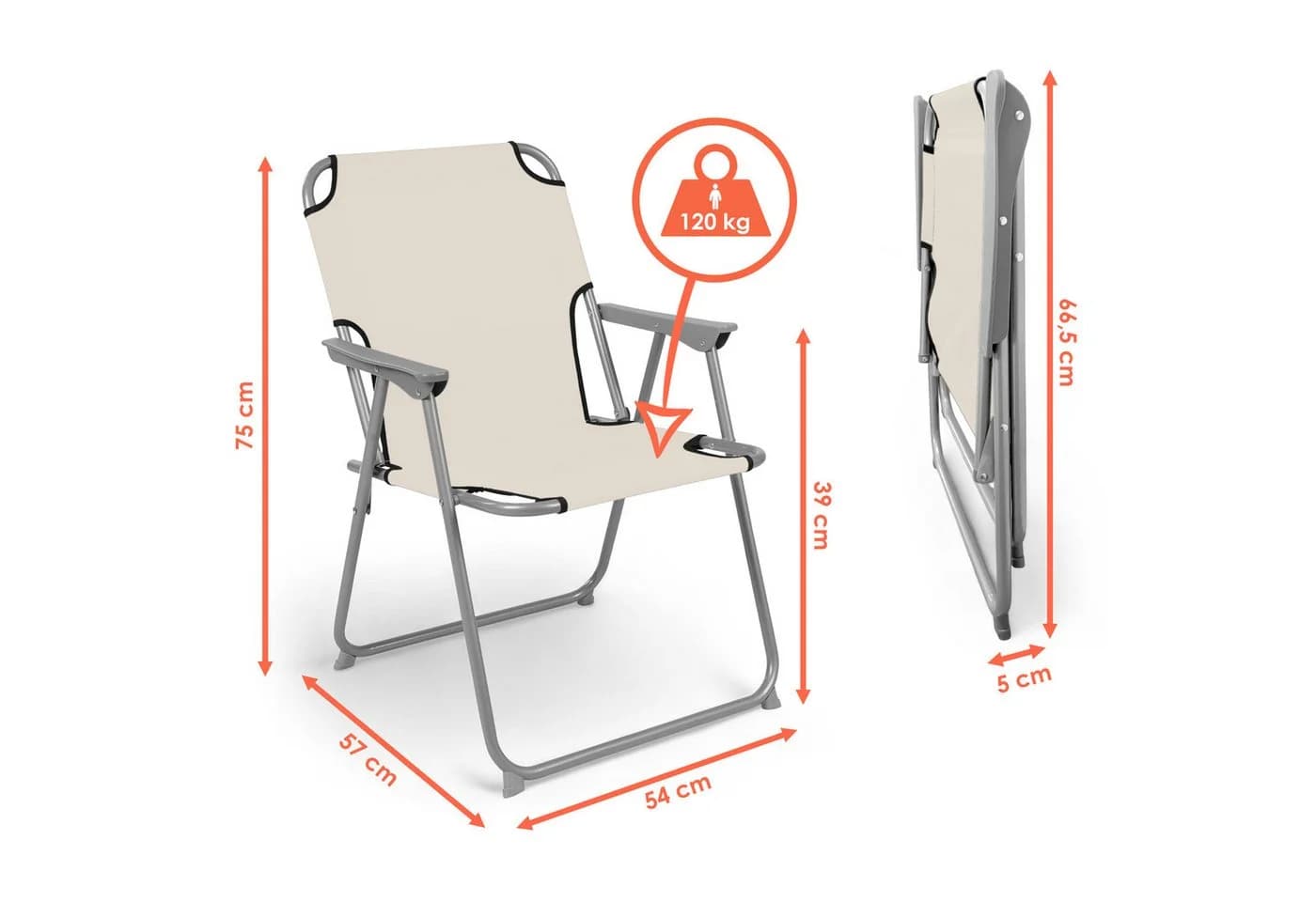 Spetebo Campingstuhl 2er Set Beige Grau Metall Klappstuhl - Bild 1