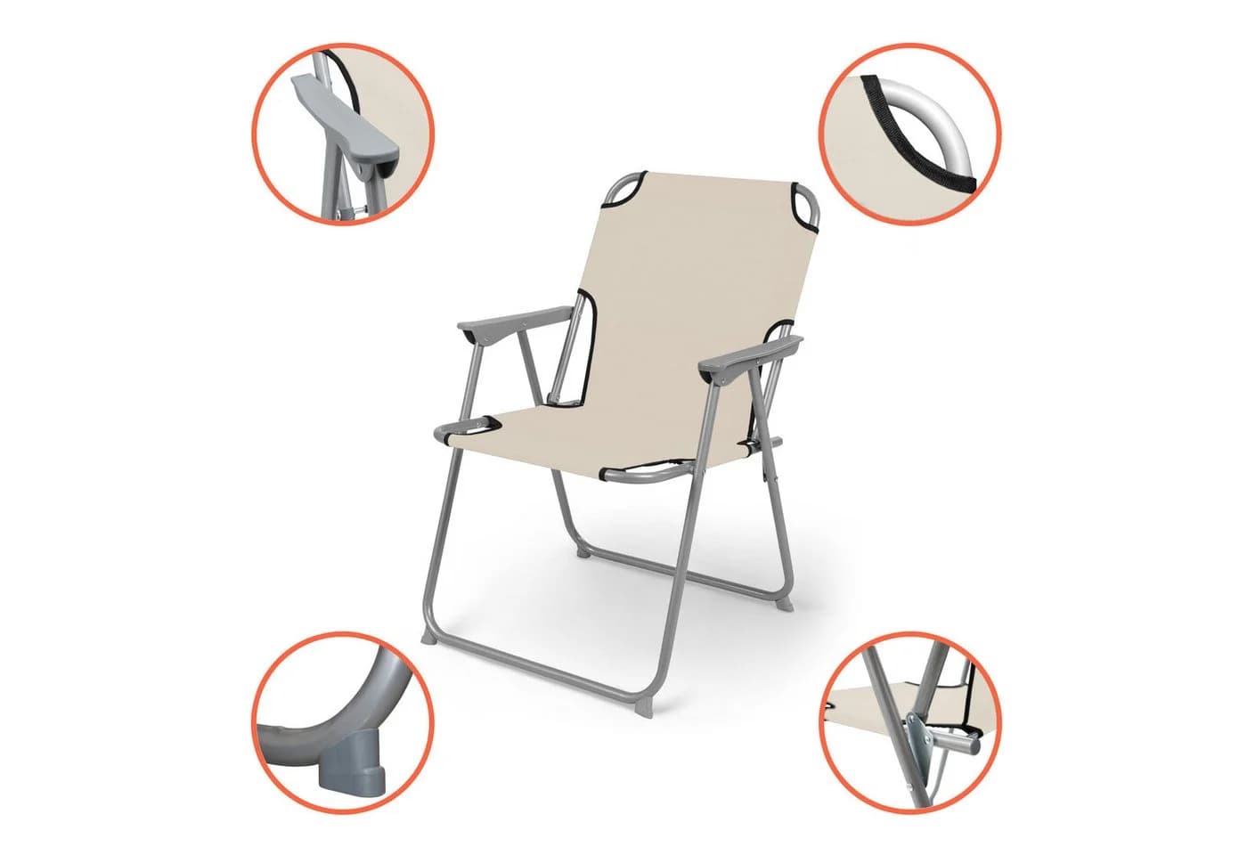 Spetebo Campingstuhl 2er Set Beige Grau Metall Klappstuhl - Bild 4