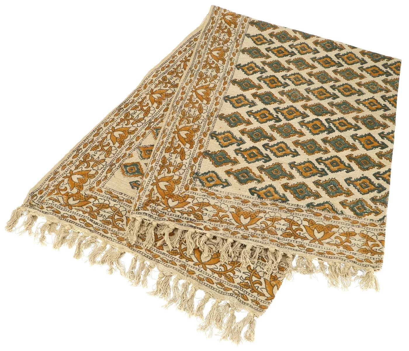 Guru-Shop Tagesdecke Blockdrucktuch Creme-Weiß 100% Baumwolle
