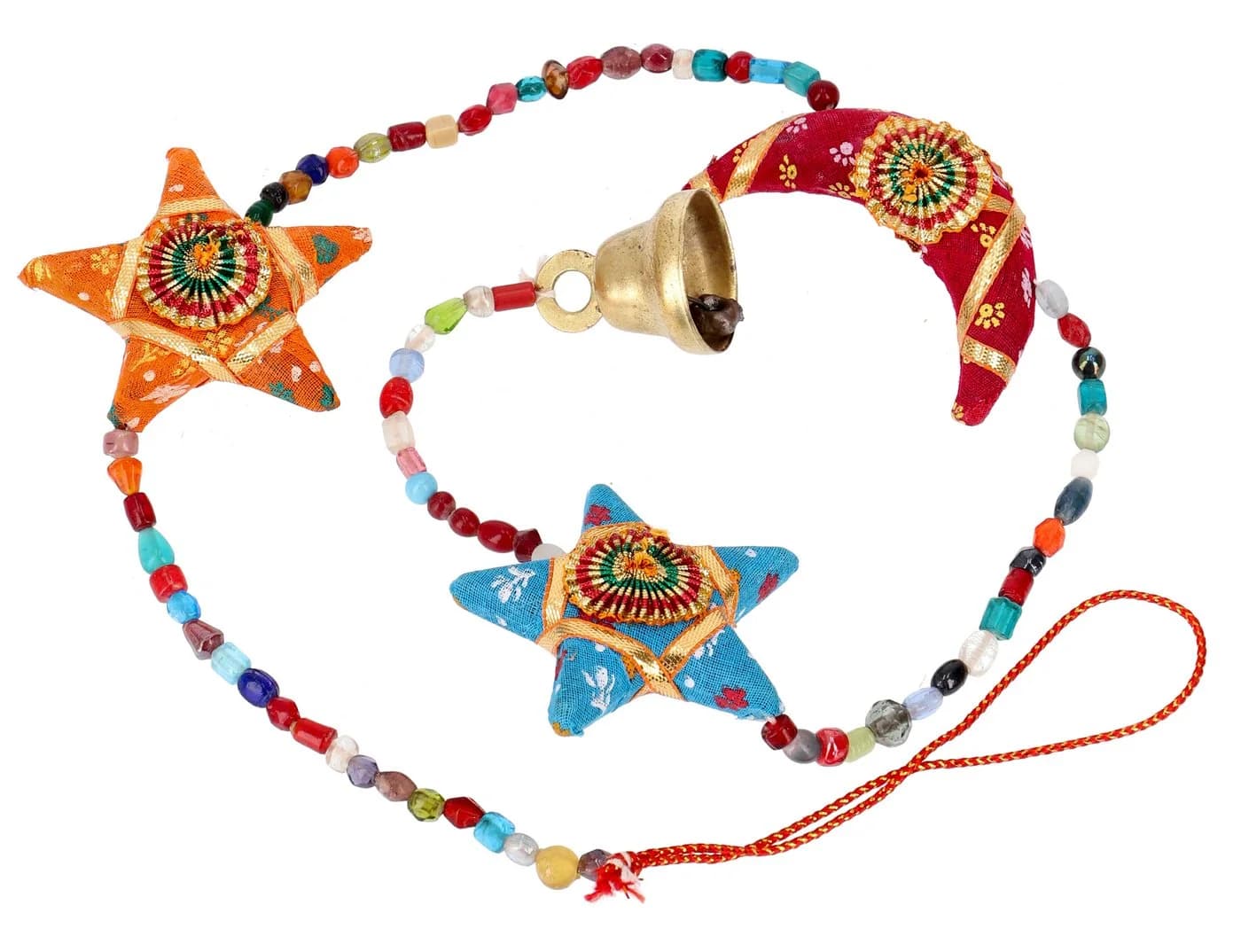 Indische Stoffkette Deko Mobile mit Sternen & Glocke