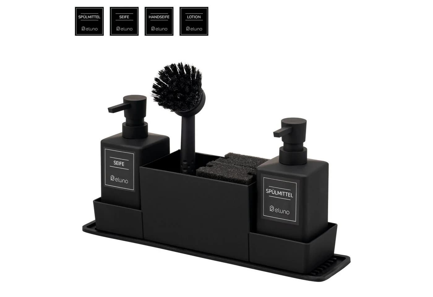 eluno Küchenorganizer-Set Spülbecken mit 2 Spendern Schwarz - Bild 2