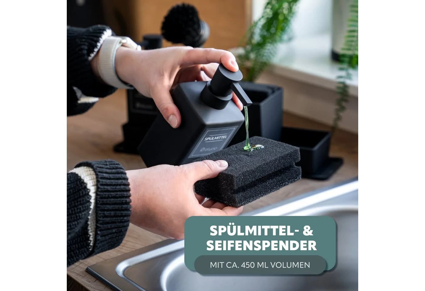 eluno Küchenorganizer-Set Spülbecken mit 2 Spendern Schwarz - Bild 4