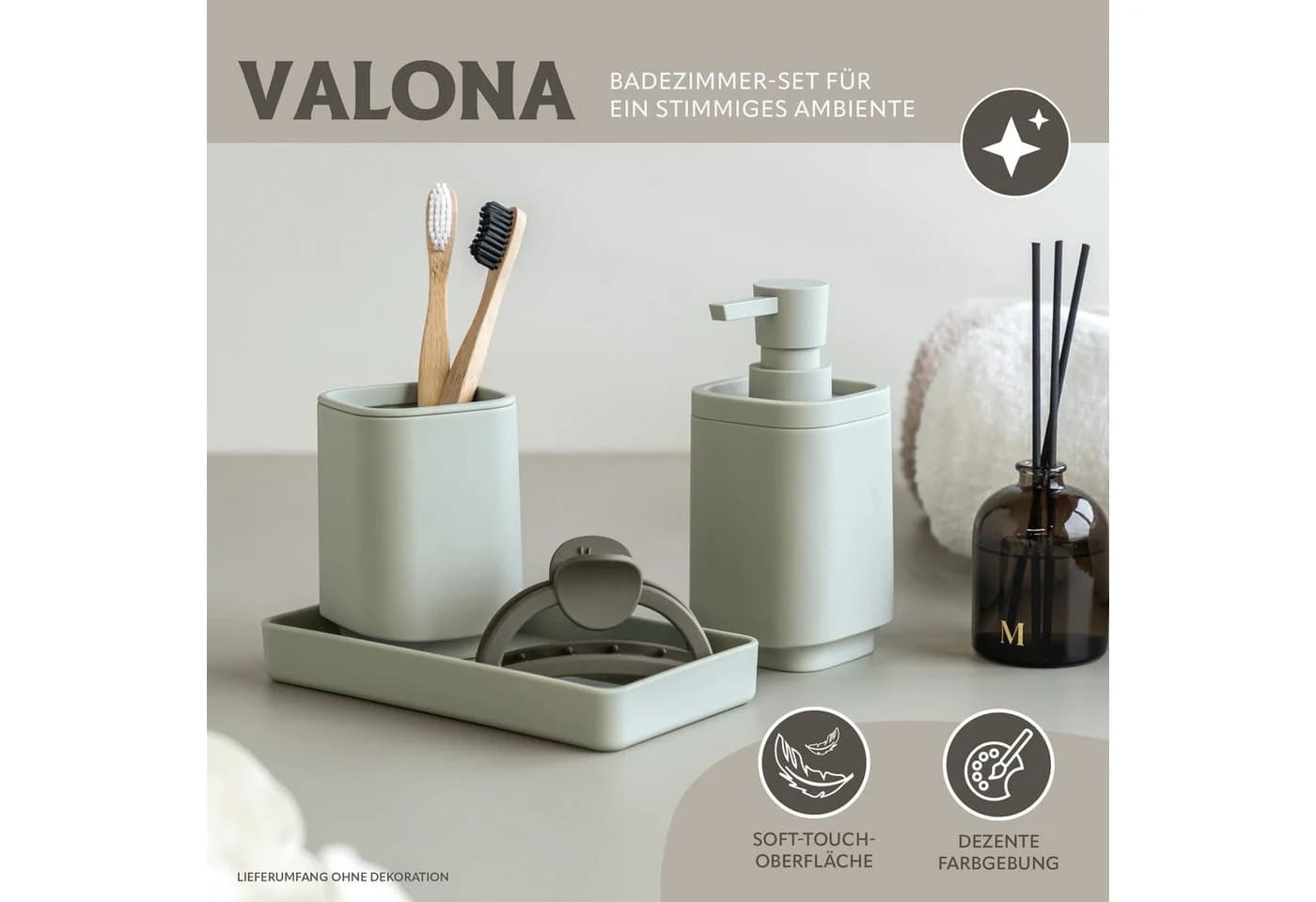 eluno Badaccessoire-Set VALONA 3tlg. Soft-Touch Salbei - Bild 1