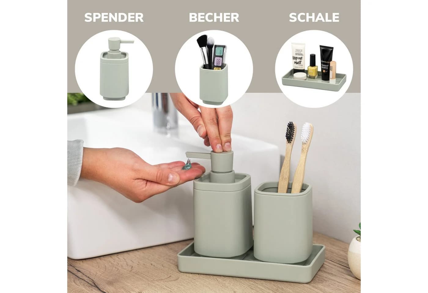 eluno Badaccessoire-Set VALONA 3tlg. Soft-Touch Salbei - Bild 3