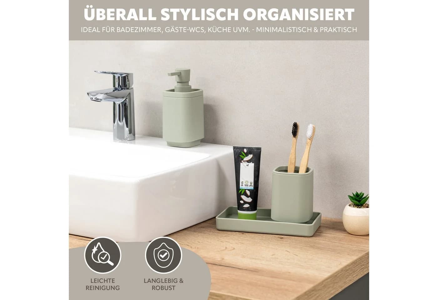 eluno Badaccessoire-Set VALONA 3tlg. Soft-Touch Salbei - Bild 4