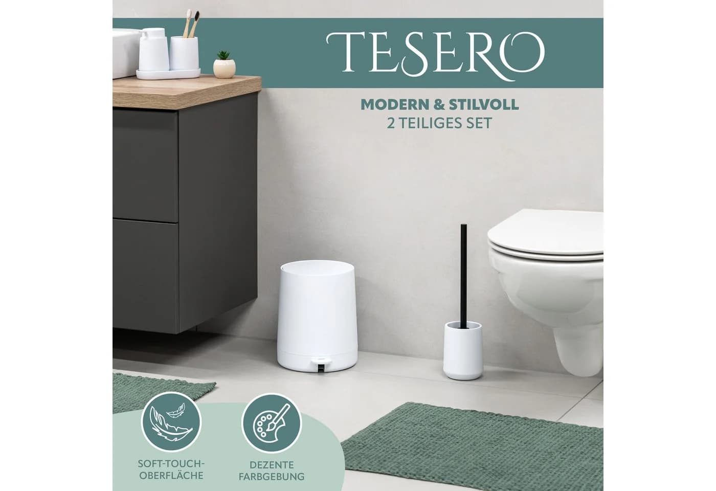 eluno Badaccessoire-Set TESERO 2tlg. Soft-Touch Weiß - Bild 1
