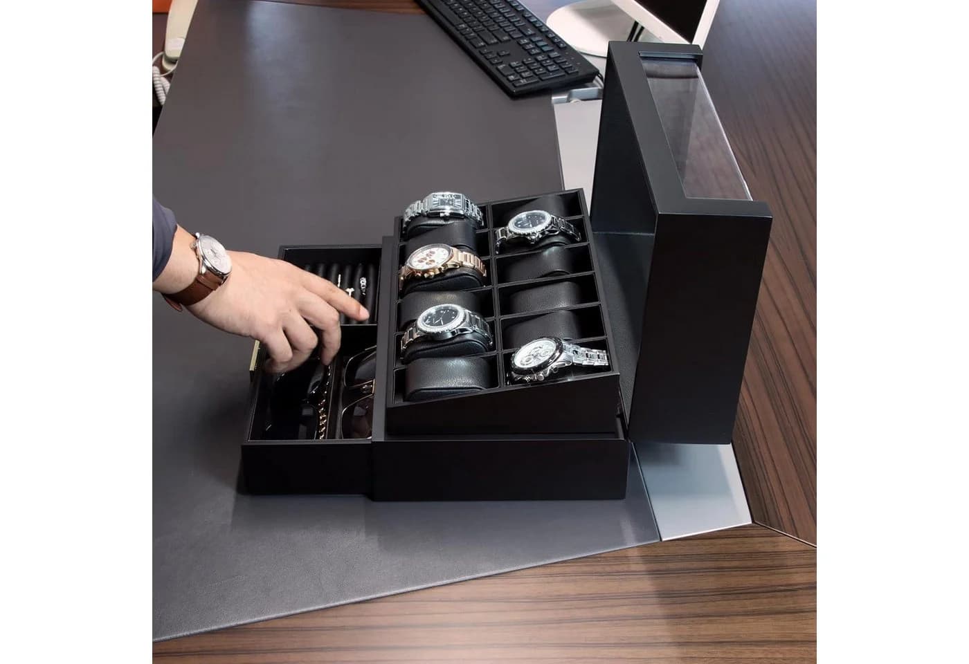 LuxusKollektion Uhrenbox Herren 12 Fächer Massivholz Schwarz