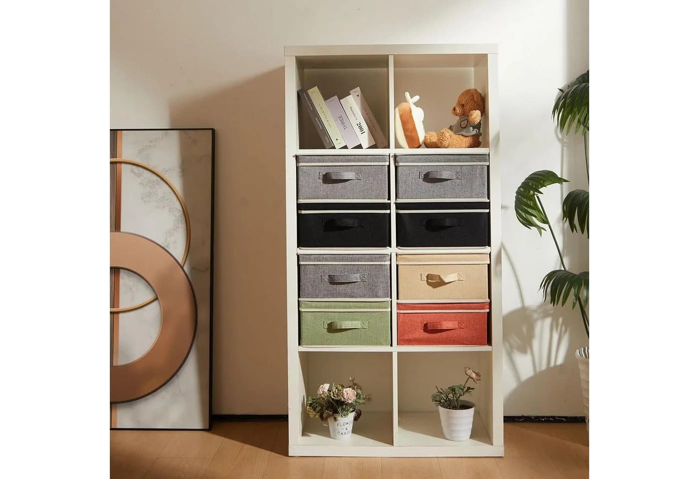 LuxusKollektion Aufbewahrungsbox 4er-Set mit Deckel Orange/Grün/Grau/Beige