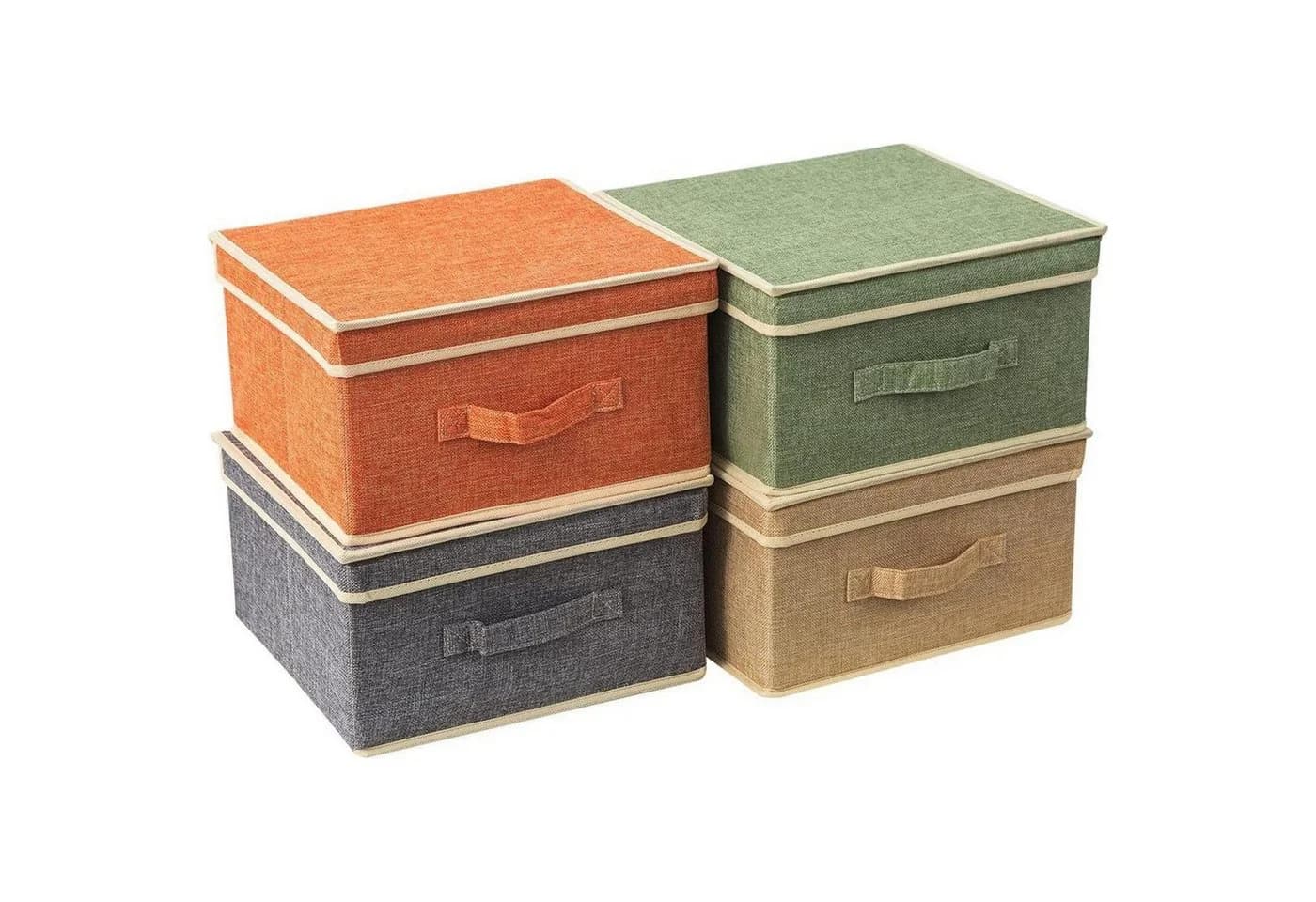 LuxusKollektion Aufbewahrungsbox 4er-Set mit Deckel Orange/Grün/Grau/Beige - Bild 2