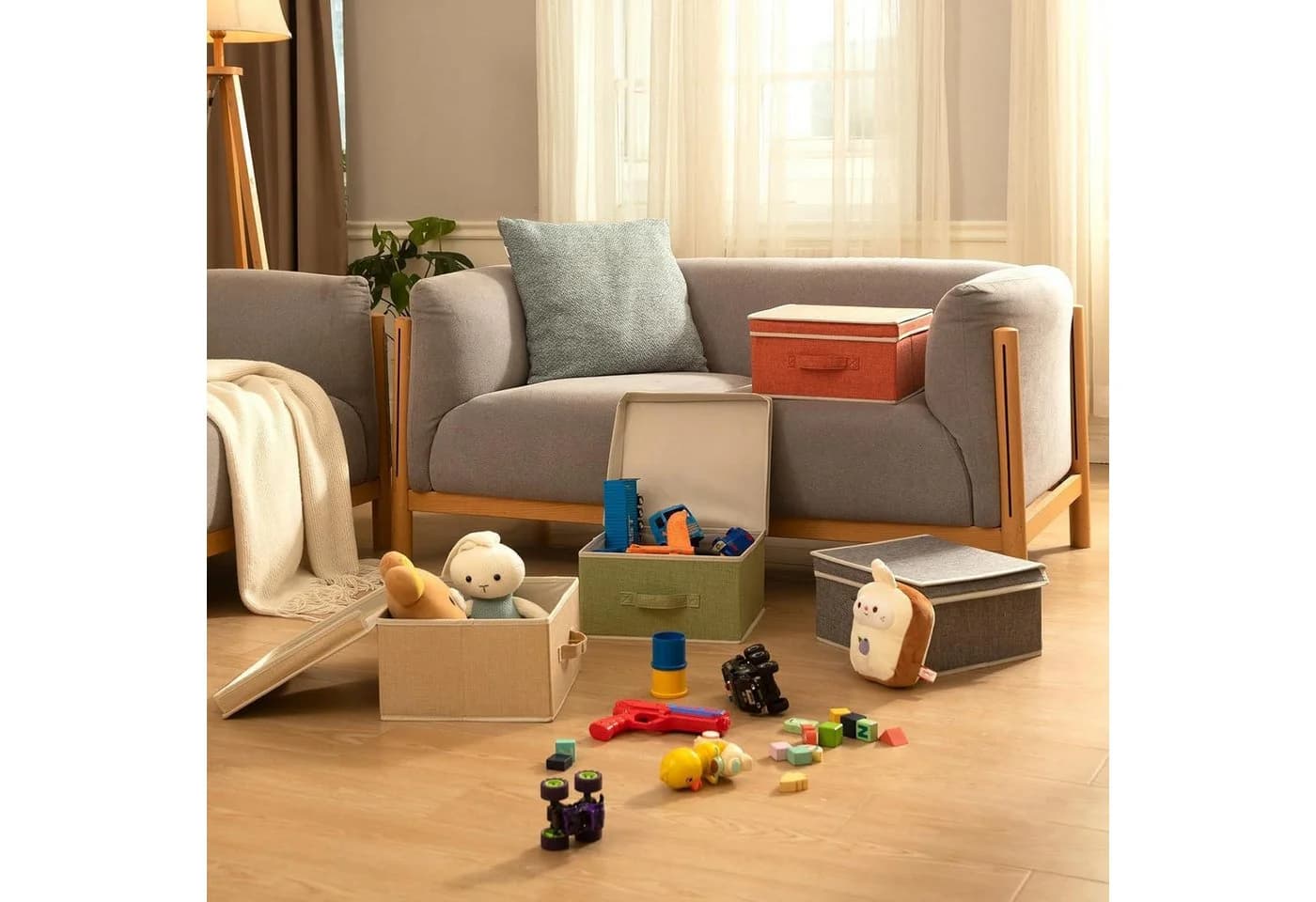LuxusKollektion Aufbewahrungsbox 4er-Set mit Deckel Orange/Grün/Grau/Beige - Bild 3