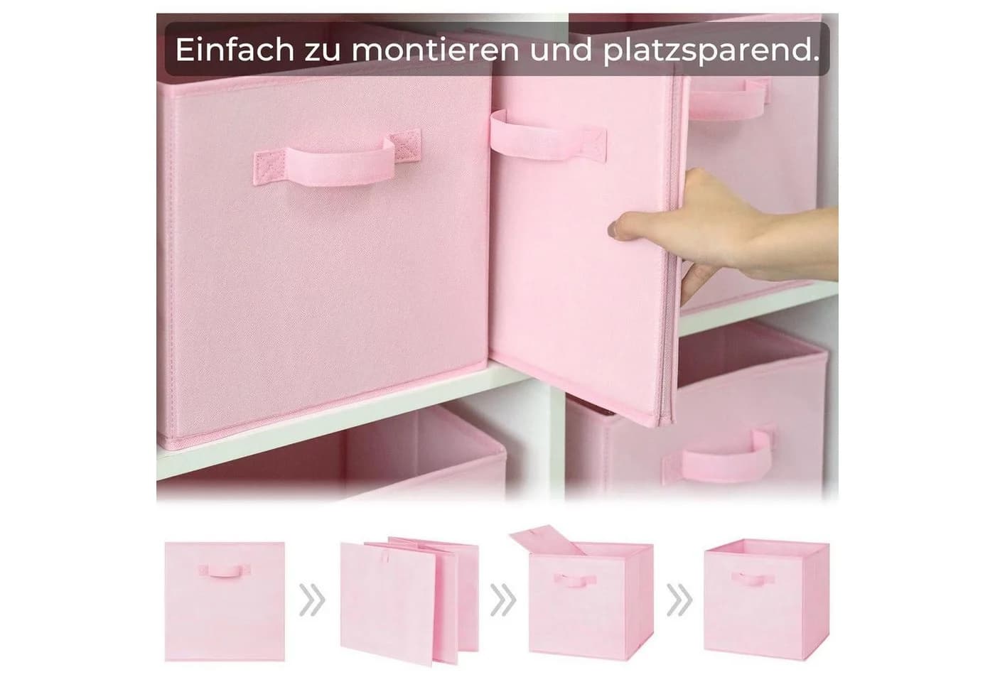 LuxusKollektion Faltbox Aufbewahrungswürfel Stoff Rosa 6er Set - Bild 3