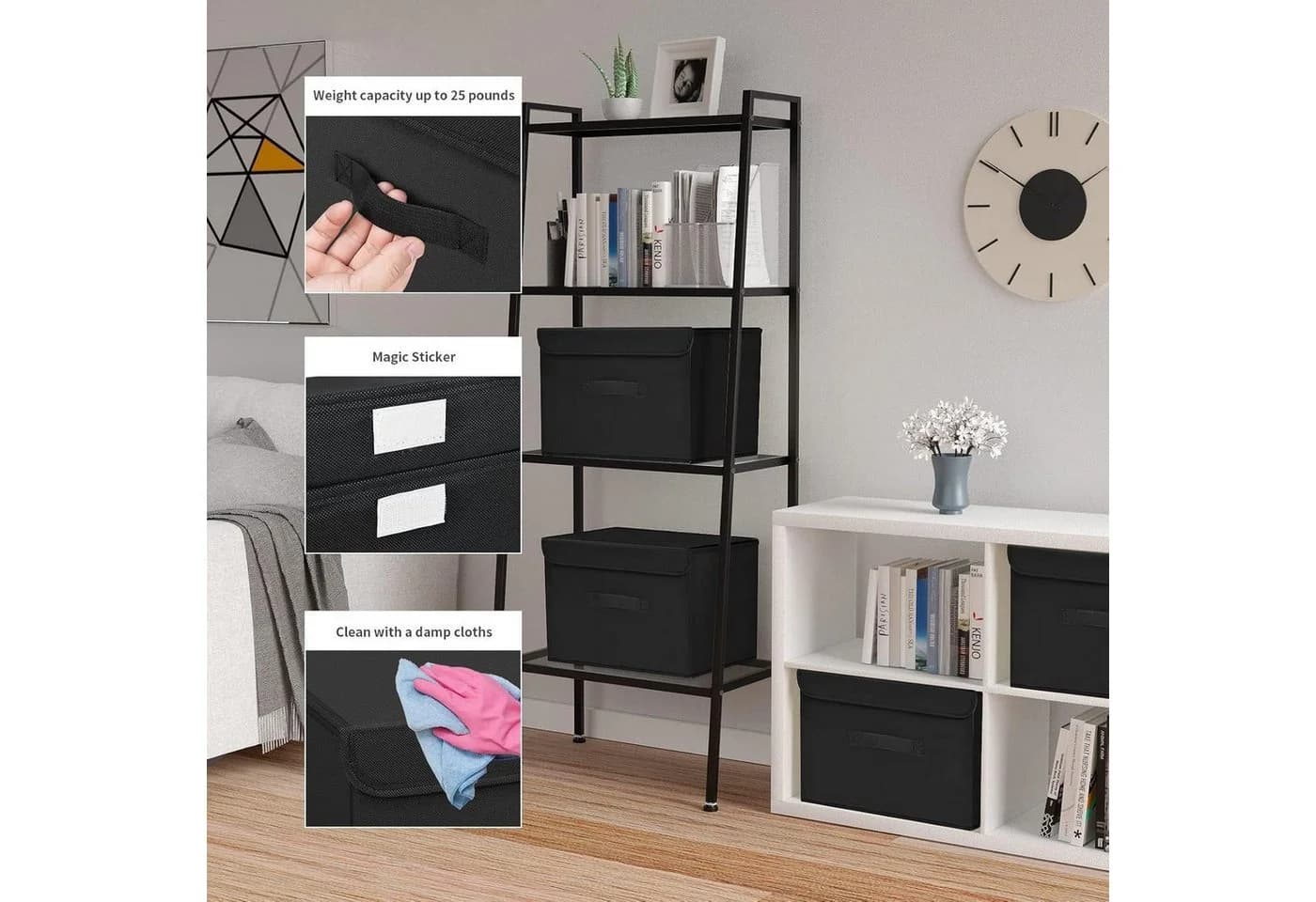 LuxusKollektion Faltbox 2er Set Schwarz mit Deckel und Griff - Bild 3