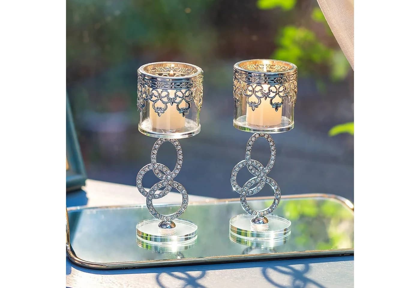 LuxusKollektion Dekohänger Kristallglas Teelichthalter 2er Set Silber