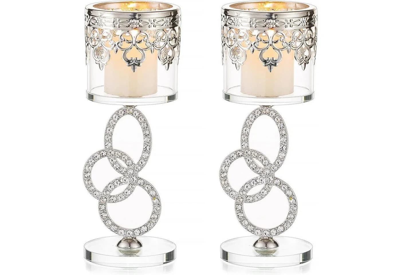 LuxusKollektion Dekohänger Kristallglas Teelichthalter 2er Set Silber - Bild 2