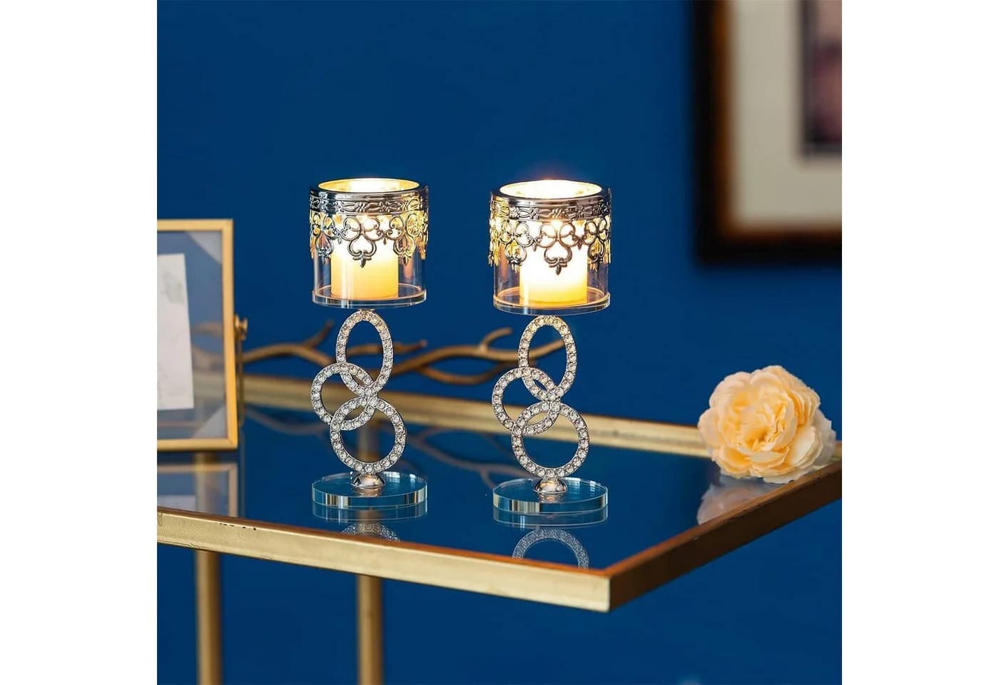 LuxusKollektion Dekohänger Kristallglas Teelichthalter 2er Set Silber - Bild 3