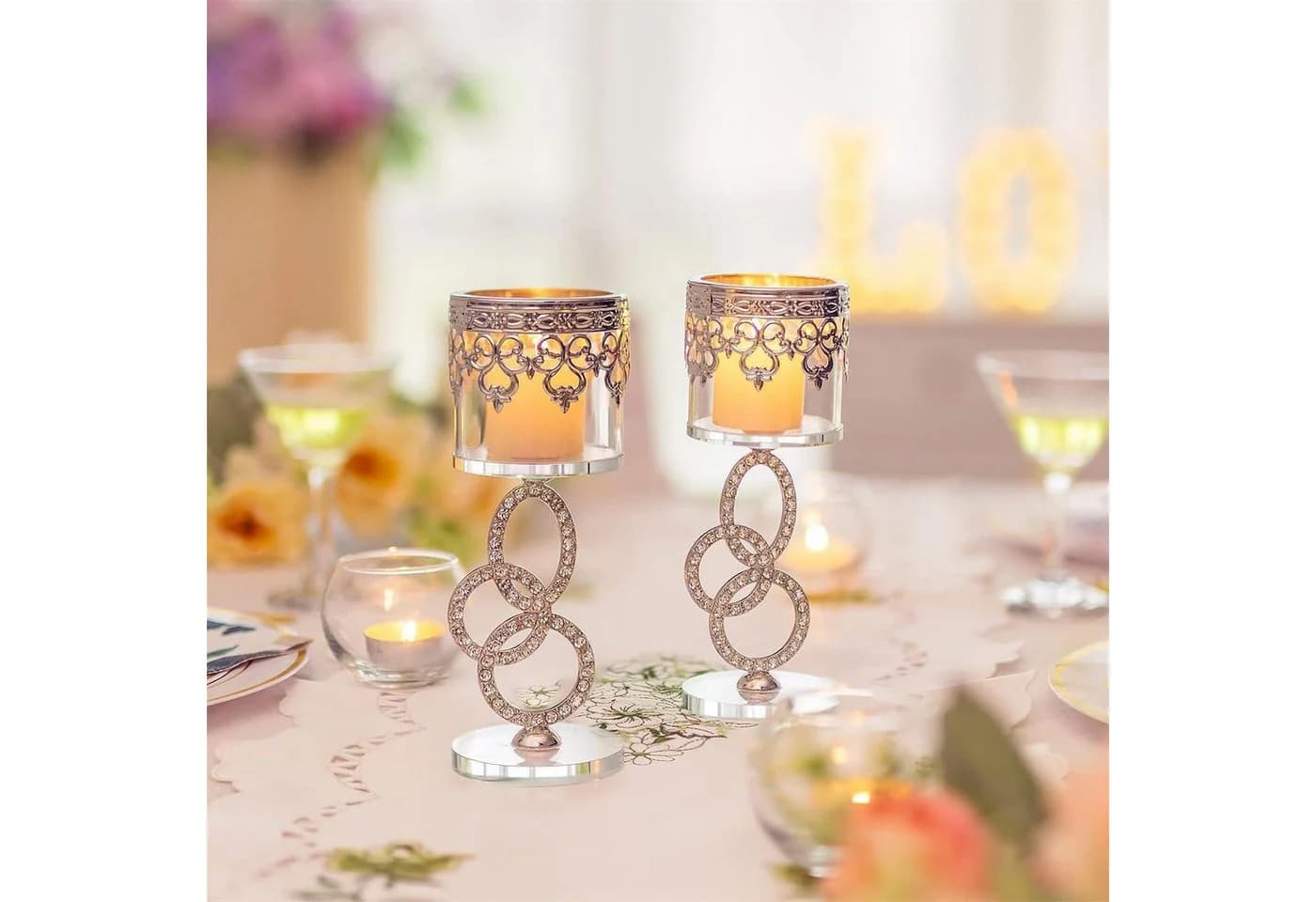 LuxusKollektion Dekohänger Kristallglas Teelichthalter 2er Set Silber - Bild 4