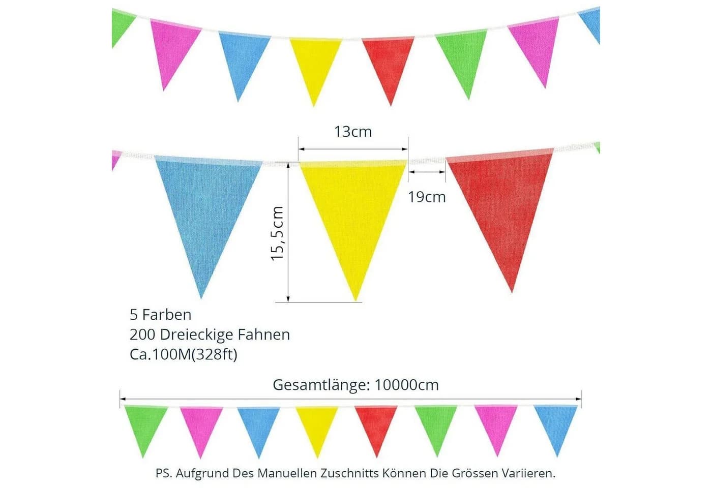 LuxusKollektion Wimpelkette Outdoor Wetterfest 100M Bunt
