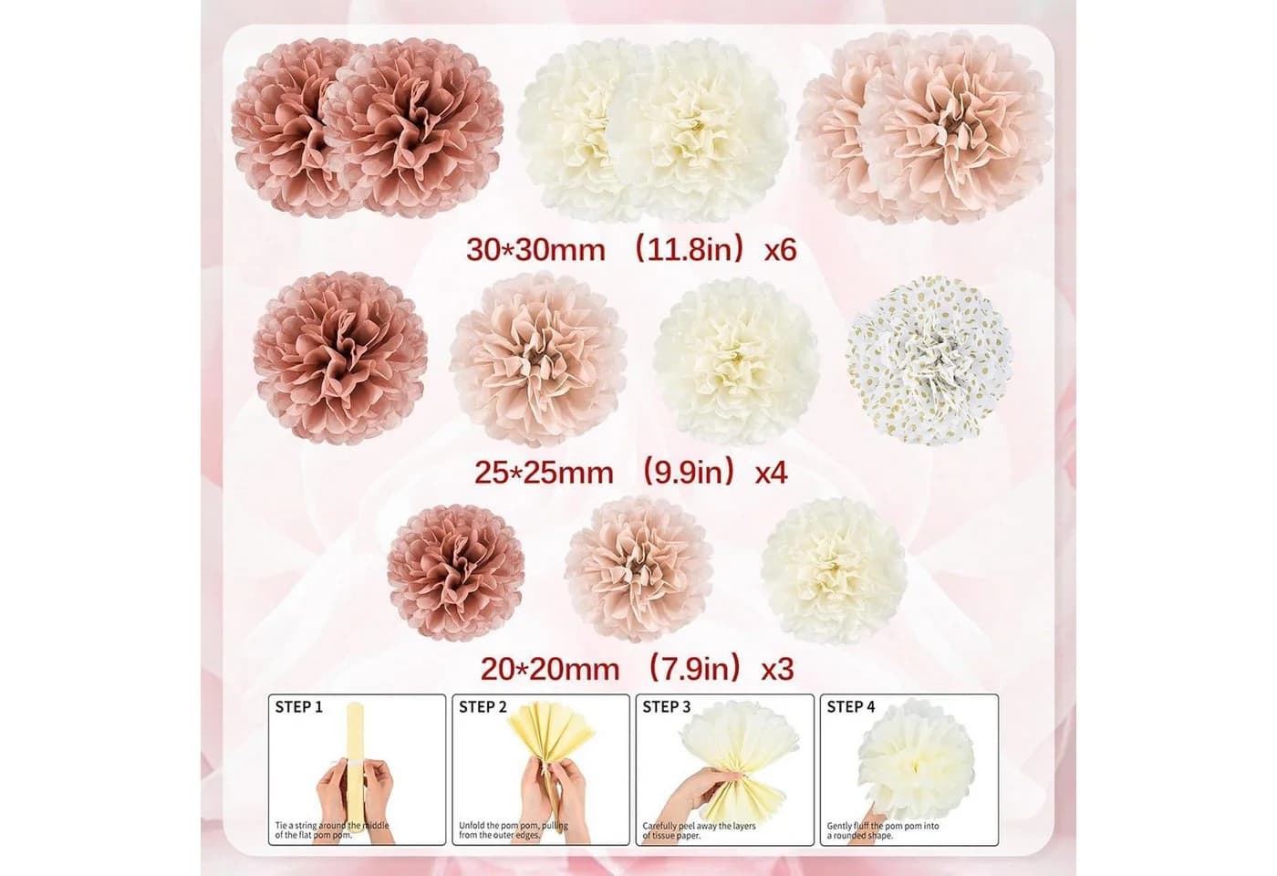 LuxusKollektion Deko-Set Seidenpapier Pompons Roségold Rosa 13-tlg.