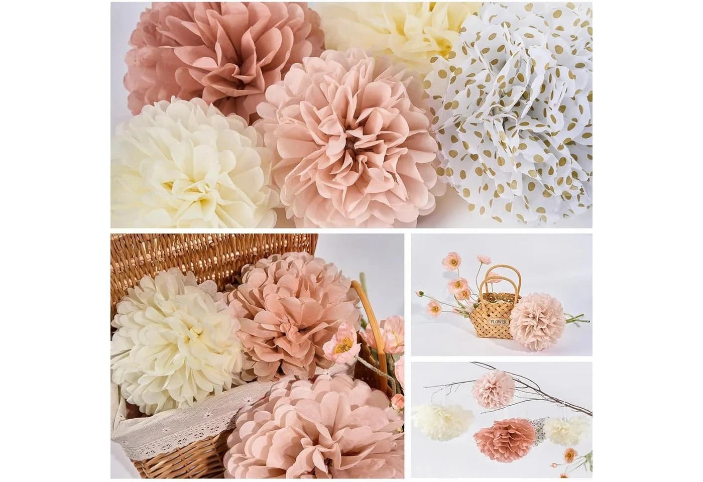 LuxusKollektion Deko-Set Seidenpapier Pompons Roségold Rosa 13-tlg. - Bild 3