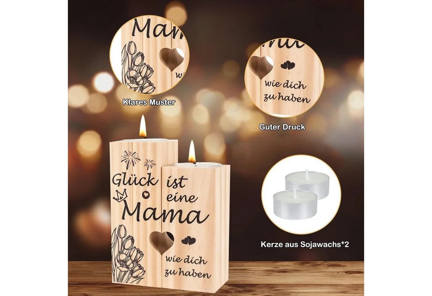 LuxusKollektion Kerzenständer Mama Geschenk Holz Kerzenständer Personalisiert