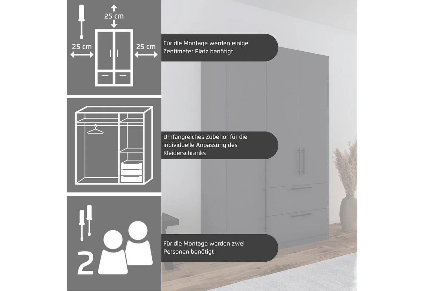 Rauch AVOLA Kleiderschrank Drehtürenschrank Alpinweiß Schwarz - Bild 4